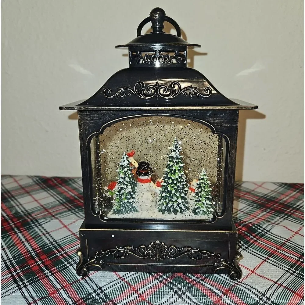 Valerie Parr Hill Holiday Black Lantern Snow Globe with Festive Snowmen